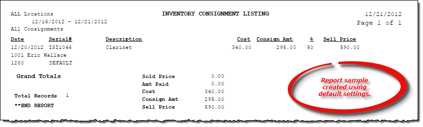 Inventory Consignment Listing report